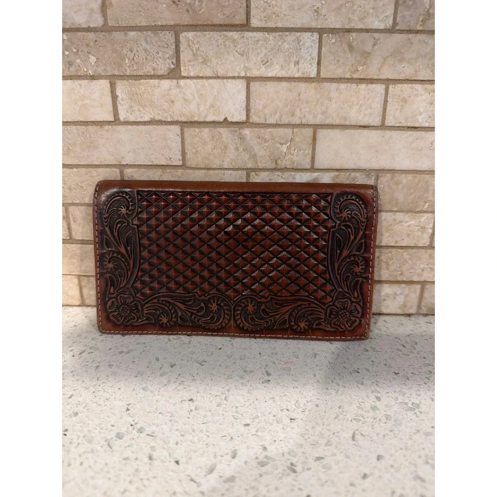 Ariat Mens Floral Basketweave Leather Rodeo Checkbook Wallet